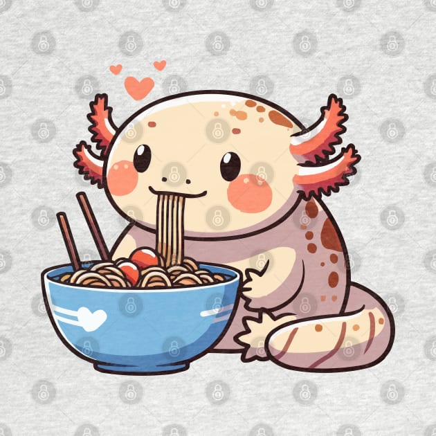 chubby axolotl eating ramen noodles by fikriamrullah